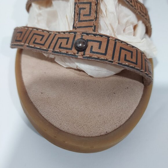 Lucky Brand Beverlee 7.5 Tan Greek Key Leather Flat Gladiator Sandals Cusion - Picture 8 of 9